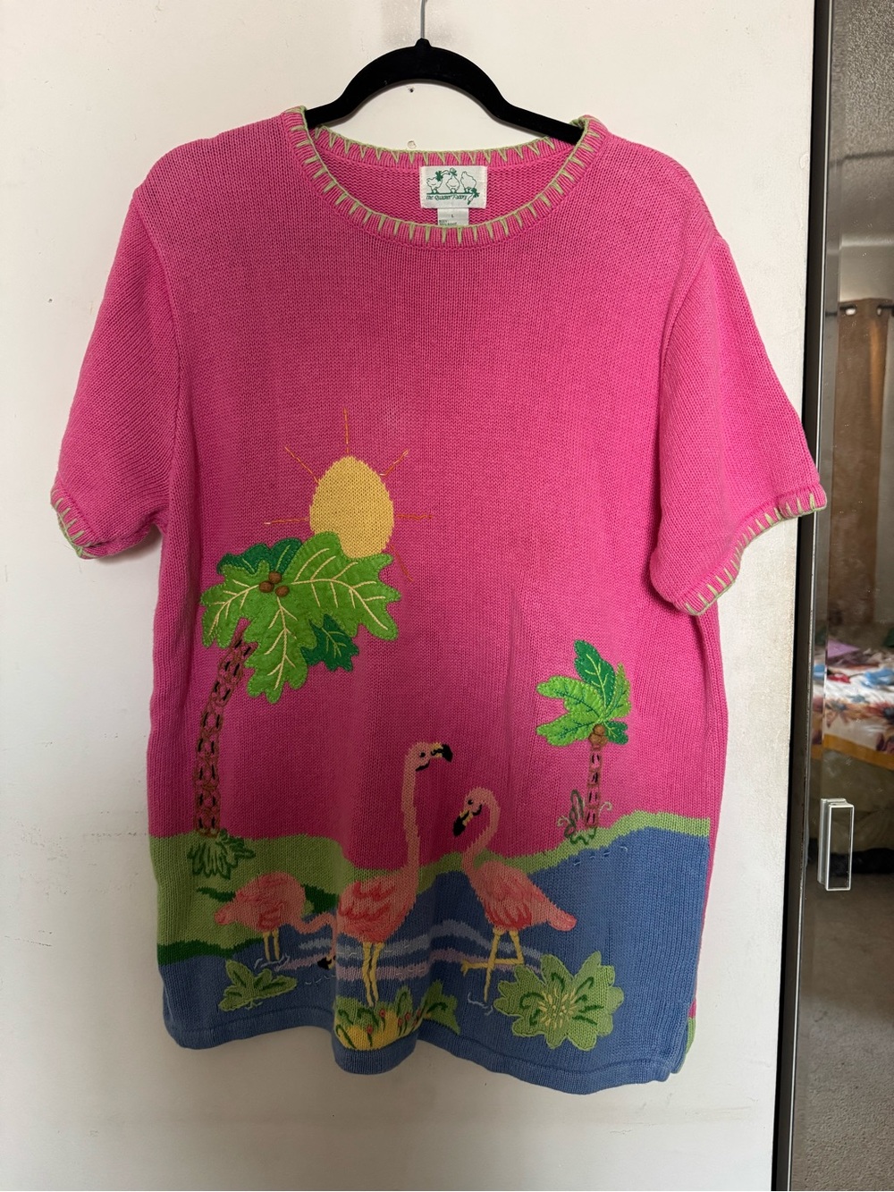 Pink Flamingo Knit Oversized Sweater Shirt